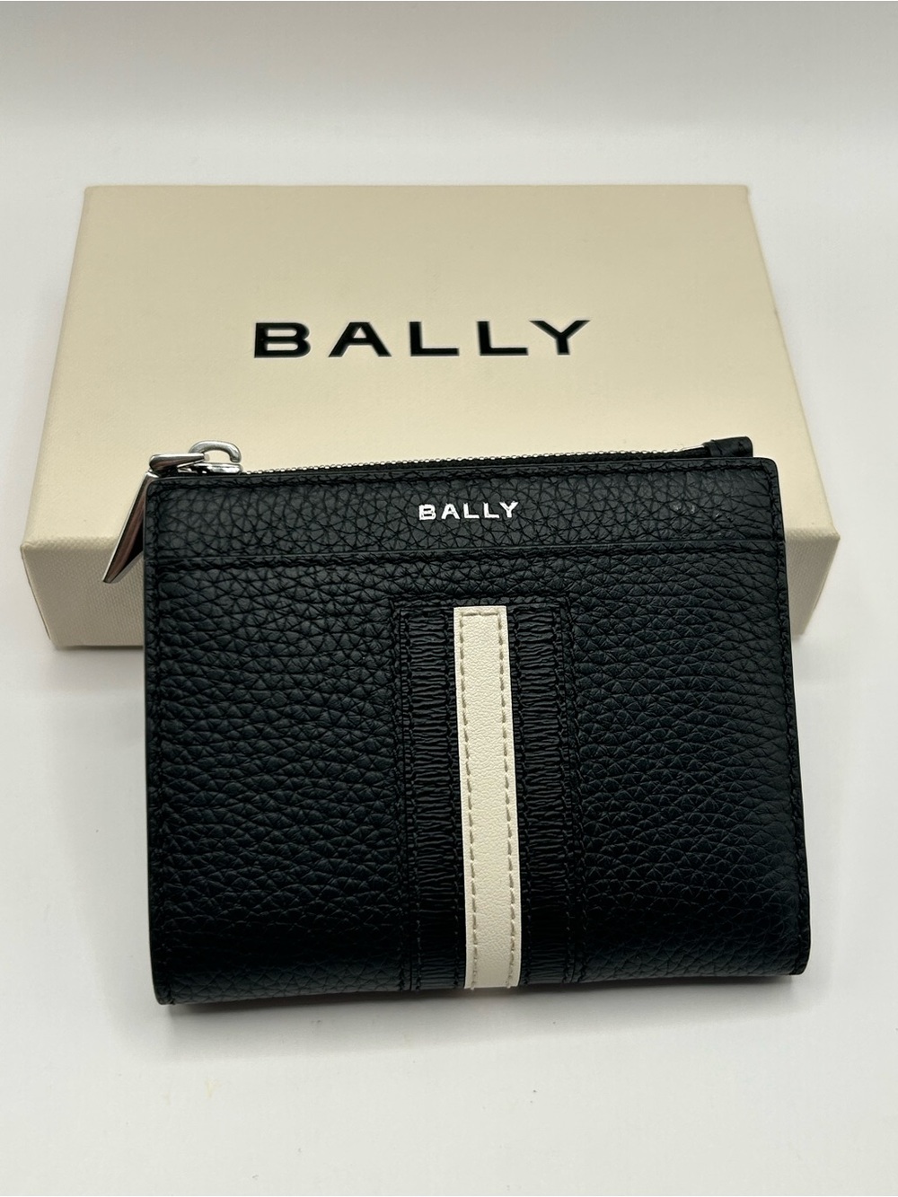Bally Ribbon Black Leather Compact Wallet